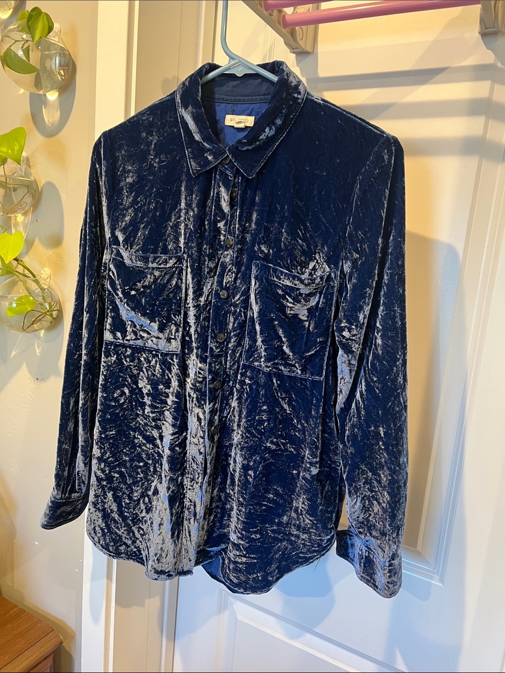 Pilcro Blue Velvet Button-Down Shirt
